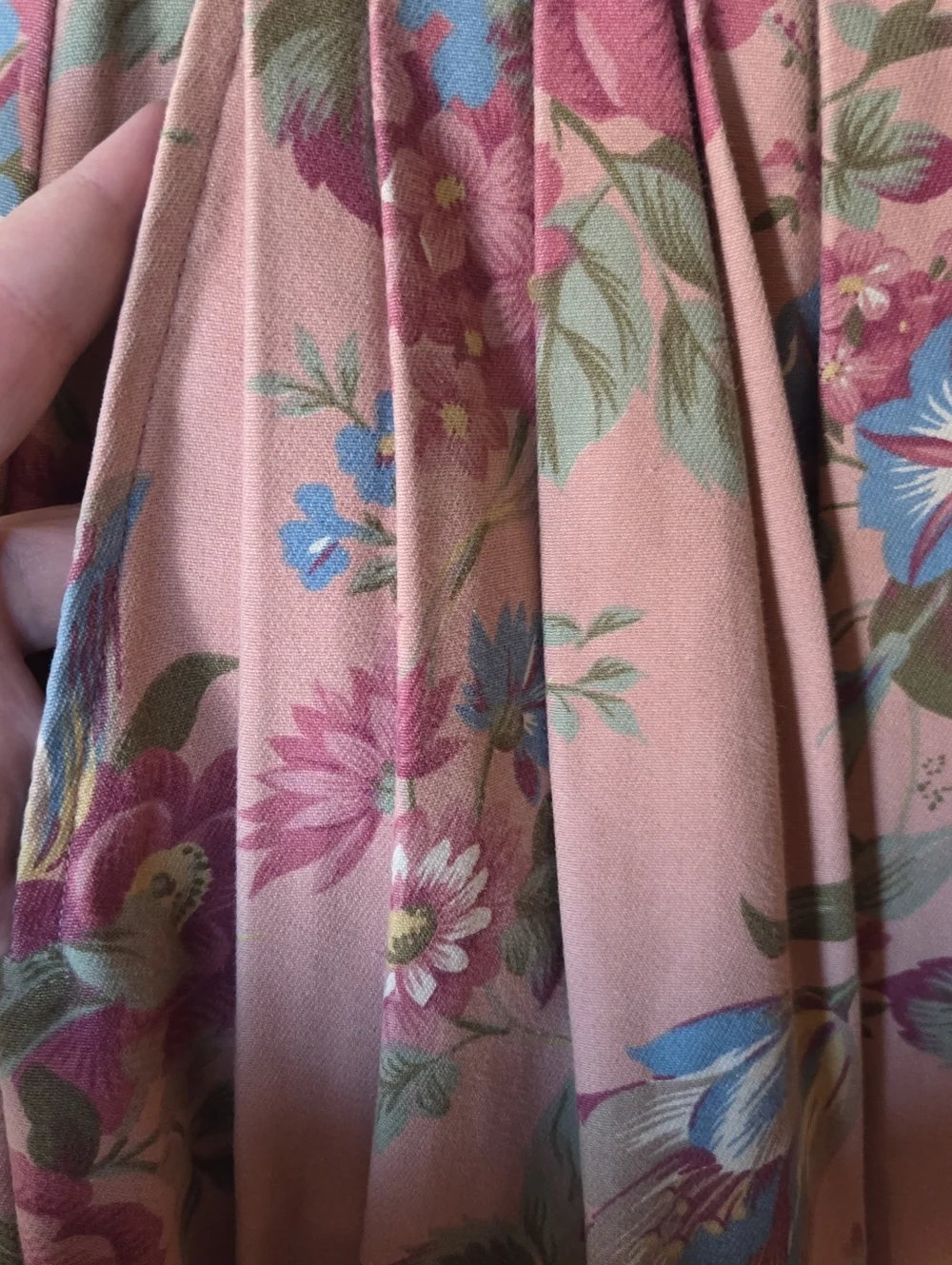 Vtg Ruff Hewn Floral Pleated Button Front Midi Skirt Pink Cotton Pockets USA 8
